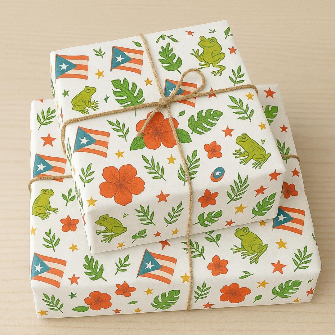 Festive Wrapping Paper - Puerto Rican Flag & Floral Design, Gift Wrap ...