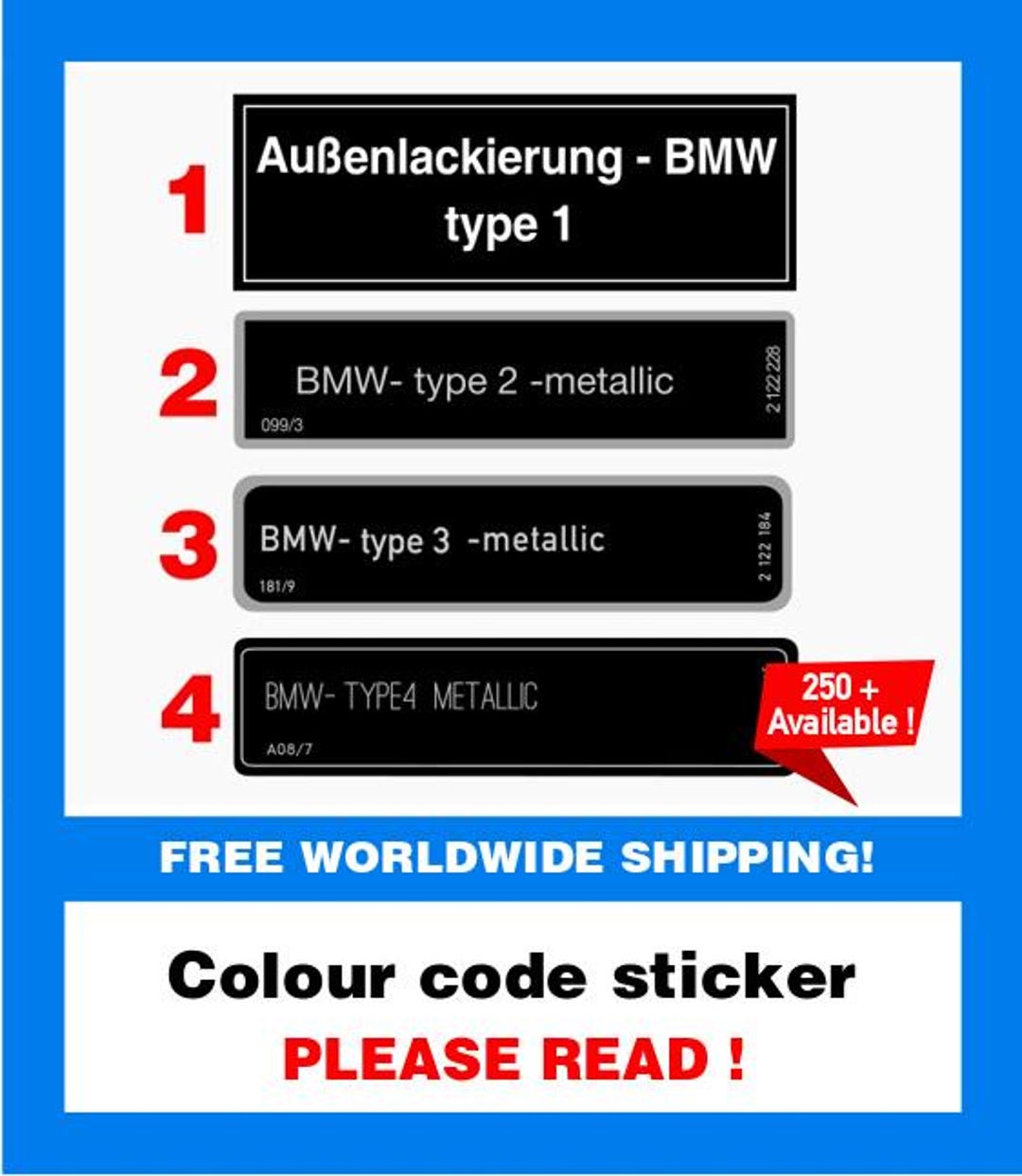 Clour Code Sticker BMW Colour Code Sticker Please Check Available Options! 250+ Types ...