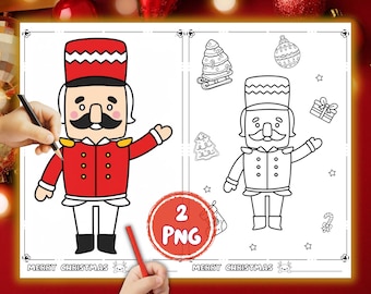 Nutcracker Christmas Coloring Pages: Kids' Activity (2 PNG Instant Download)