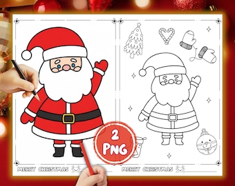 Santa Christmas Coloring Pages: Kids Activity, Mini Sets (2 PNG Instant Download)