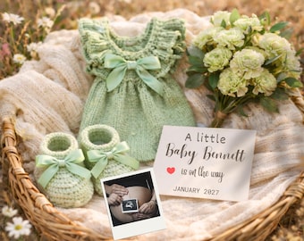 Boho Pregnancy Announcement Editable Template, Canva Baby Reveal with Ultrasound Photo (Digital Download)