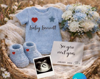 Boho Pregnancy Announcement Editable Template, Canva Baby Reveal with Ultrasound Photo (Digital Download)