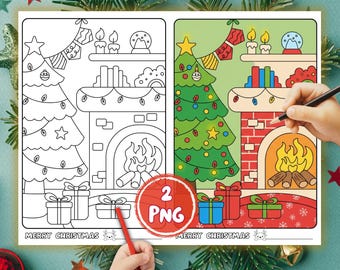 Christmas Coloring Pages for Kids | Holiday Activity Sheets (2 PNG)
