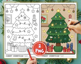 Christmas Coloring Pages for Kids | Holiday Activity (2 PNG Instant Download)
