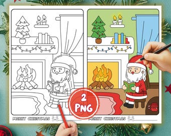 Christmas Coloring Pages for Kids | Santa, Bunny (2 PNG Instant Download)