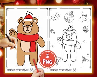 Christmas Bear Coloring Pages: Holiday Activity Set (2 PNG Download)