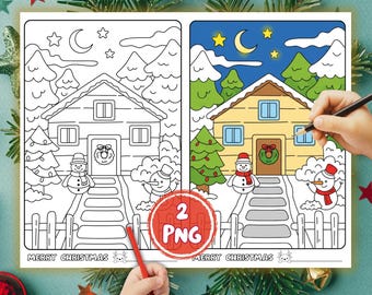 Christmas Coloring Pages for Kids | Santa & Bunny (2 PNG Instant Download)