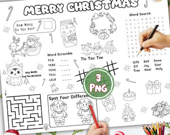 Christmas Activity Placemat for Kids: Printable Holiday Games (PNG)