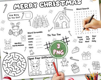 Christmas Activity Placemat: Printable Holiday Games for Kids (PNG)