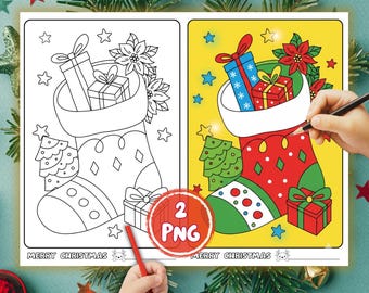Christmas Coloring Pages for Kids | Holiday Activity Sheets (2 PNG Instant Download)