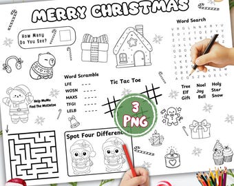 Christmas Activity Placemat: Holiday Games for Kids (Printable PNG)