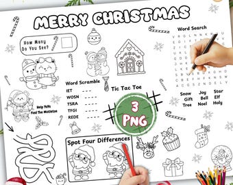 Christmas Activity Placemat for Kids: Holiday Games (3 PNG)