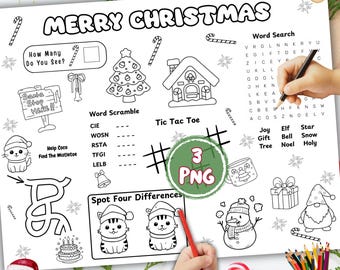 Christmas Activity Placemat for Kids: Printable Holiday Games (3 PNG)