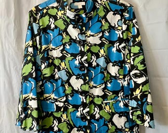 Vintage Charter Club Abstract Floral Chino Blazer Cotton Blend Button Front Sz L