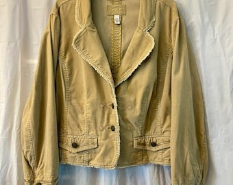 Venezia Supreme Vintage Y2K Tan Corduroy Distressed Boho Blazer Jacket 14/16