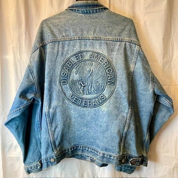 Vintage TYCA Disabled American Veterans Embossed Denim Trucker Jacket USA XXL