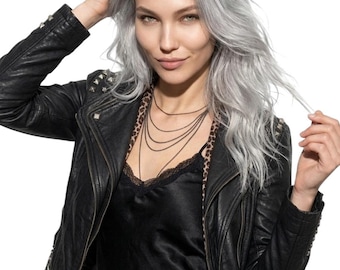 Women's Black Slim-Fit Studded Leather Biker Jacket