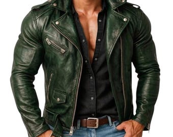 Men's Genuine Lambskin Leather Biker Jacket, Slim Fit Vintage Style Moto Coat