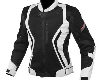 Mesh Motorcycle Jacket - Summer Riding Gear with CE Armor - Breathable Textile Biker Jacket - Black & White