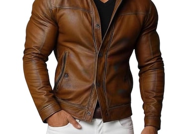 Men's Brown Leather Jacket – Classic Vintage Distressed Coat