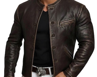Men's Distressed Brown CowHide Leather Jacket | AG GROUPS | Vintage Biker Style Outerwear