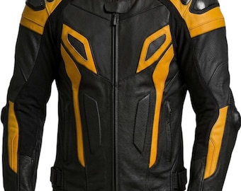 Pro-Series Men’s Motorcycle Leather Jacket - Bumblebee Black & Yellow Racing Edition