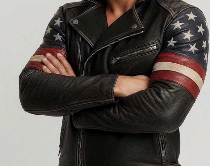 Featured listing image: AG GROUPS Men's American Flag Leather Biker Jacket | Patriotic USA Motorcycle Coat