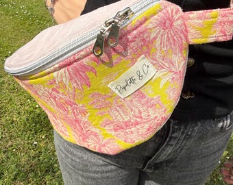 Riñonera de ante y Toile de Jouy de colores - Bolso de hombro hecho a mano - Regalo original para mujer - Pipelette & Co