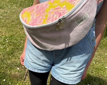 Riñonera de ante y Toile de Jouy de colores - Bolso de hombro hecho a mano - Regalo original para mujer - Pipelette & Co