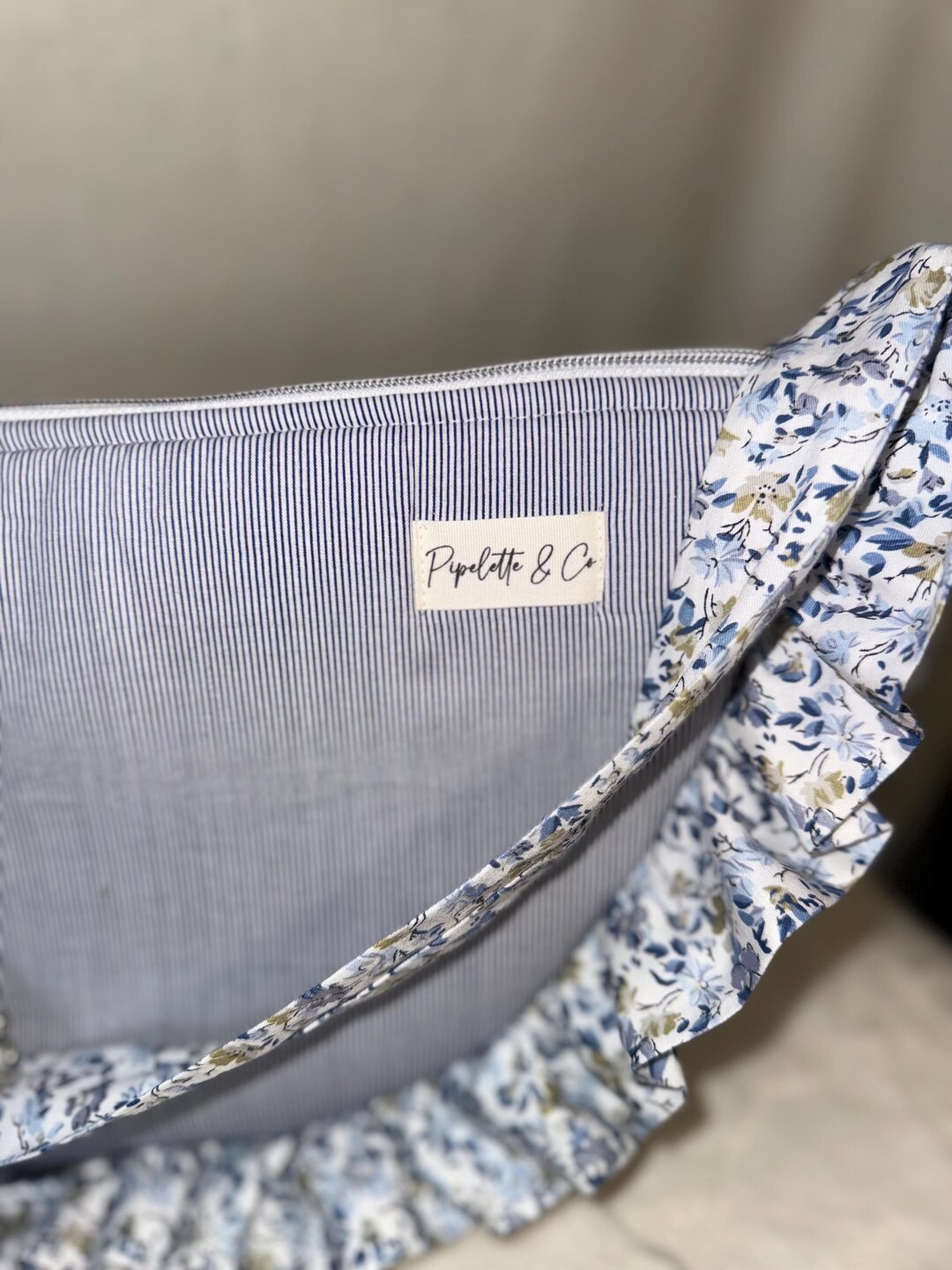 Pale Moon Waybackmachine Ruffle Striped Blue and White Ruffled Half-moon Bag - Large Size (42x24 Cm ...