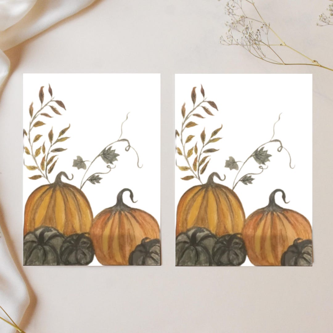 Fall Watercolor Pumpkin Greeting Set – Printed Copies of Original Hand ...