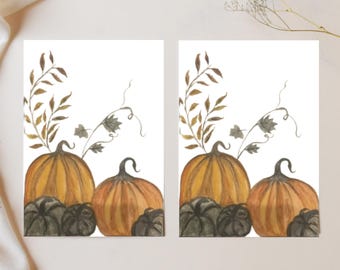 Fall Watercolor Pumpkin Greeting Set – Printed Copies of Original Hand-Painted Watercolor Designs with Envelopes