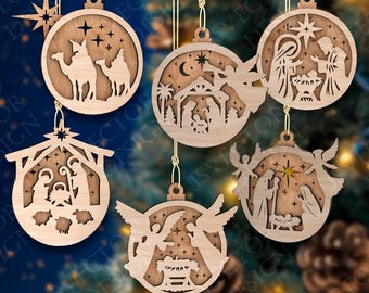 Nativity Ornament SVG Laser Cut File: Layered Wood Christmas Decor (Digital)