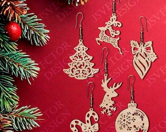 Laser Cut Christmas Earrings, Holiday Ornament Designs (Digital Download)