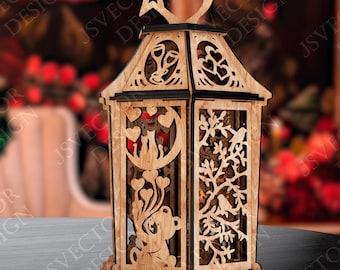 Romantic Tea Light Holder Laser Cut File, 3D Lantern SVG (Digital Vector AI PDF)