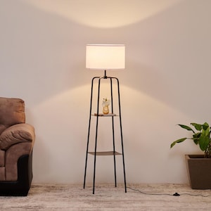 Fluoreszens Glint Metall Stehlampe mit Regalen für Schlafzimmer Dekor ohne Glühbirne | Lampen für Wohnzimmer Dekoration