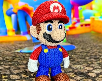 Knitted Design - 3D Printed Super Mario-Inspired Figures - Unique Display Collectible