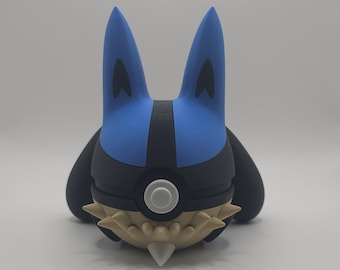 Op Riolu, Lucario en Mega Lucario geïnspireerd personageontwerp - 3D-geprinte displaybal - uniek verzamelobject fanart