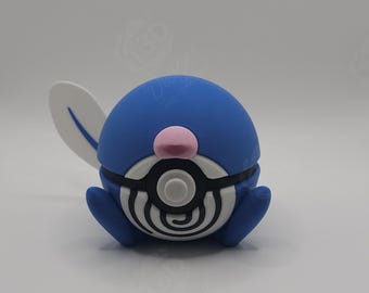 Von Poliwag, Poliwirbel und Poliwrath inspiriertes Charakterdesign - 3D gedruckter Displayball - einzigartiges Fankunst-Sammlerstück