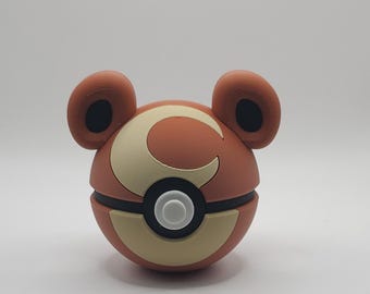Teddiursa & Ursaring Pokemon-personageontwerp - 3D-geprinte Pokeball - uniek verzamelobject met display