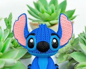 Knitted Design - 3D Printed Lilo & Stitch Inspired Character Figures - Unique Display Collectible