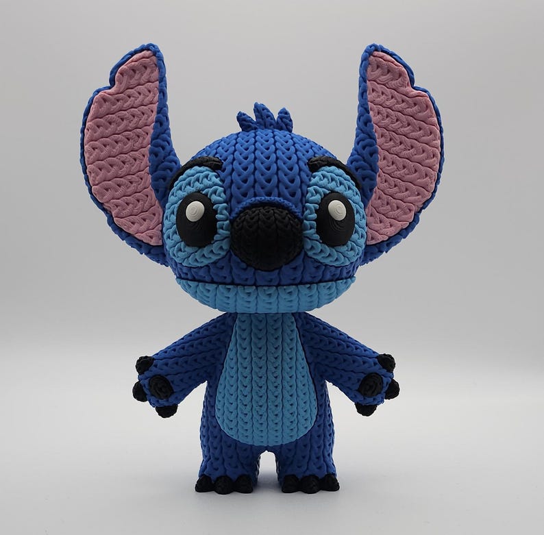 Knitted Design - 3D Printed Lilo & Stitch Inspired Character Figures - Unique Display Collectible Stitch Standing