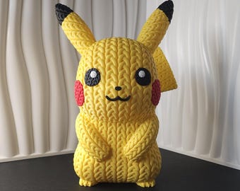 Pikachu 3D Printed Figure- Knitted Design- Unique Display Fan Art Collectible