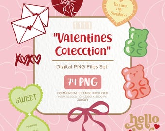 Valentinstag-Kollektion | Digitale PNG-Dateien für Etiketten, Verpackungen & digitales Papier