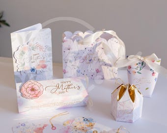 Kit de Presente Imprimível para o Dia das Mães | SVG PNG PDF | Caixas de Lembrancinhas + Etiquetas + Cartões | Arquivos para Cricut e Silhouette + Tutorial em Vídeo