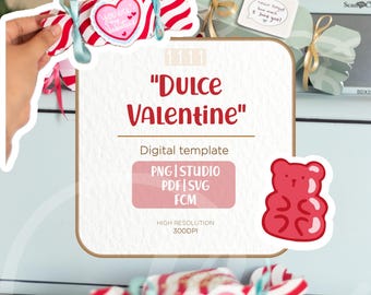 Vorlage für Valentinsbonbons | Süße Valentinstagsvorlage | SVG PDF Studio FCM | Dateien für Schneideplotter oder manuelles Schneiden | Druckbare Valentinskarte