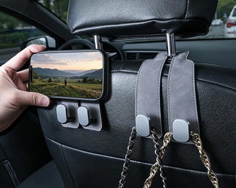 Suede Car Seat Headrest Hooks, Double Bag & Purse Organizer for Car Interior, Luxury Auto Accessories, Back Seat Storage Hanger