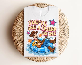 Camiseta retro de Toy Story 5 Comfort Colors, camiseta de Woody, Buzz, Jessie y Rex, regalo vintage para el viaje familiar al Disney Pixar Fest 2026 "Tienes un amigo en mí"
