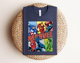 Retro Marvel Avengers Shirt, Vintage Marvel Tee, Superhero Team T-Shirt, Spider-Man Iron Man Captain America Shirt, Marvel Fan Gift