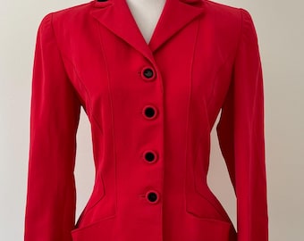 40s Red Gabardine and Velvet Jacket Blazer - Small